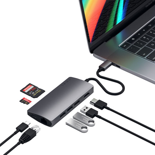 Satechi V2 8-Port USB-C Multi-Port Adapter with 4K HDMI & Ethernet (ST-TCMA2M) - Space Grey