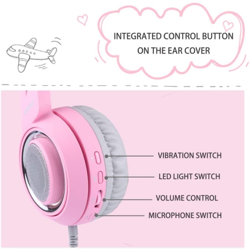 SOMIC G951pink Gaming Headset for PC, PS4, Laptop: 7.1 Virtual Surround Sound Detachable Cat Ear Headphones LED, USB, Lightweight Self-Adjusting Over