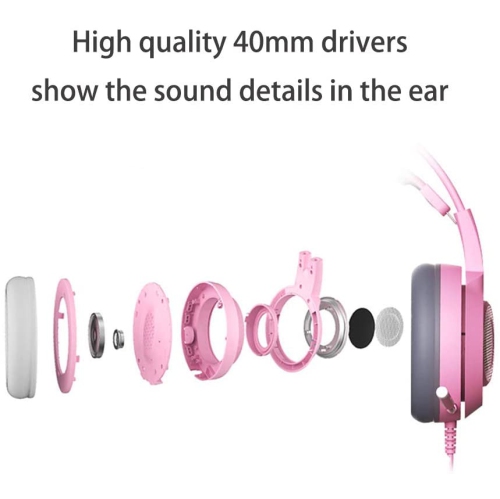 SOMIC G951pink Gaming Headset for PC, PS4, Laptop: 7.1 Virtual Surround Sound Detachable Cat Ear Headphones LED, USB, Lightweight Self-Adjusting Over
