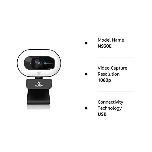 NexiGo N930E Auto-Focus StreamCam, 1080P Webcam with Ring Light and Privacy Cover