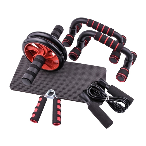 (2023) New Portable Home Exercise Gym Equipment Ab Wheel Abdominal Roller with Knee Mat Push Up Bar Jump Rope(RED COLOUR) FREE SHIPPING