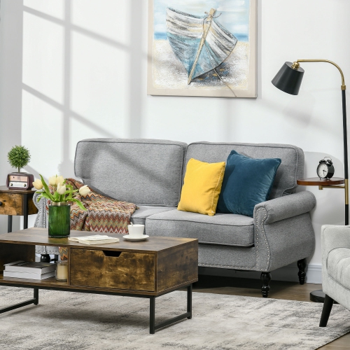 HOMCOM Canapé double de style traditionnel avec rembourrage en éponge et pied en bois de caoutchouc, causeuse à 2 places avec tête de clou pour