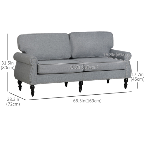 HOMCOM Canapé double de style traditionnel avec rembourrage en éponge et pied en bois de caoutchouc, causeuse à 2 places avec tête de clou pour