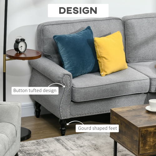 HOMCOM Canapé double de style traditionnel avec rembourrage en éponge et pied en bois de caoutchouc, causeuse à 2 places avec tête de clou pour