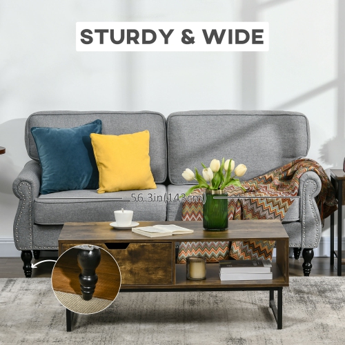 HOMCOM Canapé double de style traditionnel avec rembourrage en éponge et pied en bois de caoutchouc, causeuse à 2 places avec tête de clou pour