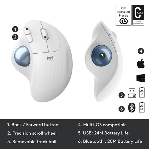 Logitech ERGO M575 Bluetooth Trackball Mouse - White