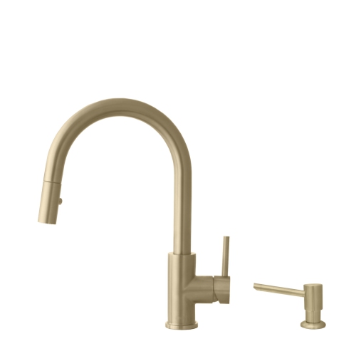 STYLISH Pull Down Kitchen Faucet + Soap Dispenser - Brushed Gold Finish