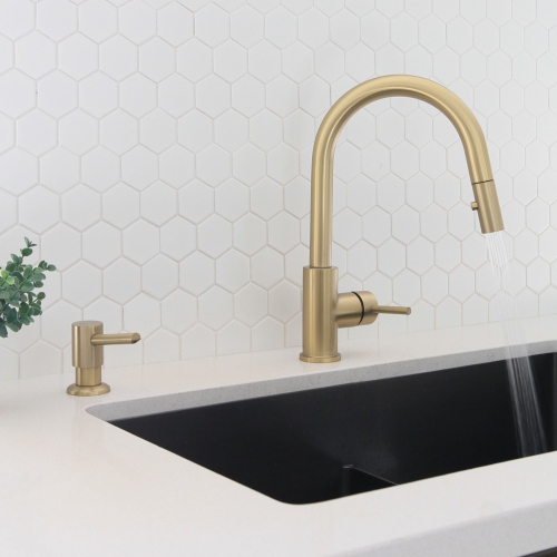 STYLISH Pull Down Kitchen Faucet + Soap Dispenser - Brushed Gold Finish