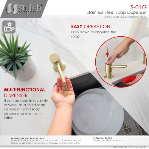 STYLISH Pull Down Kitchen Faucet + Soap Dispenser - Brushed Gold Finish