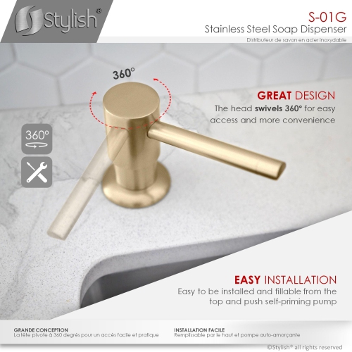 STYLISH Pull Down Kitchen Faucet + Soap Dispenser - Brushed Gold Finish