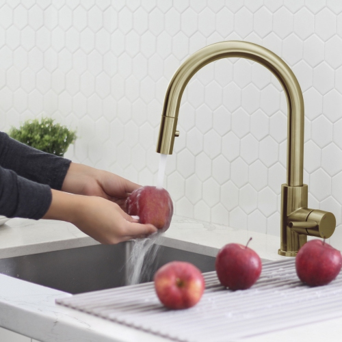 STYLISH Pull Down Kitchen Faucet + Soap Dispenser - Brushed Gold Finish