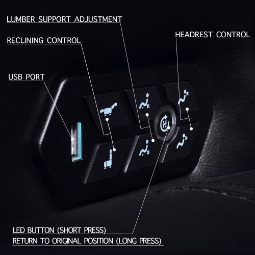 Fauteuil inclinable électrique cuir pleine fleur haut de gamme Oslo de Valencia, appuie-tête électrique, éclairage DEL, siège cinéma maison, console