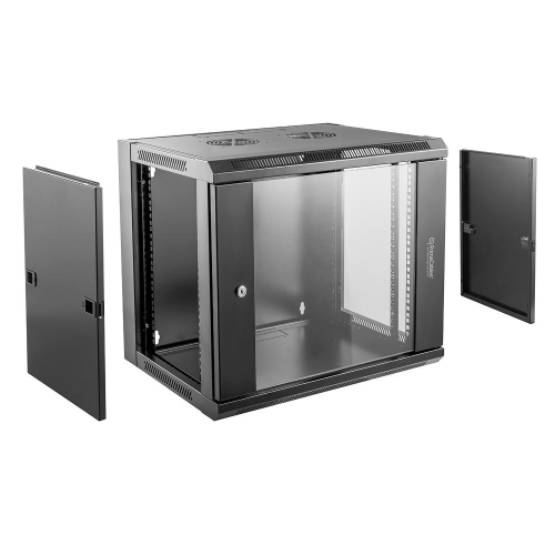 9U Wall Mount Network Server Cabinet Rack with Glass Door, 2 AC Powered Ventilation Fans with Hardware Including