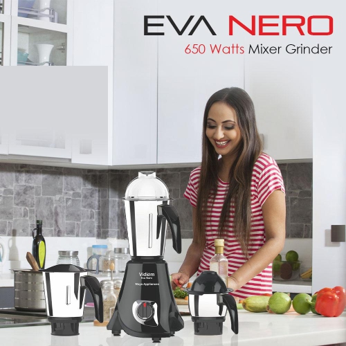 Vidiem Eva Nero 650W / 110V Mixer Grinder countertop , Blender, Stainless Steel Jars - Indian Mixer Grinder, Spice & Coffee grinder , Food Grain Mill