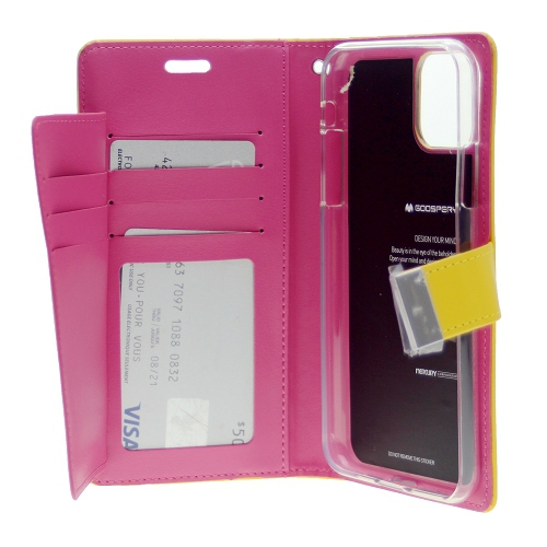 TopSave Goospery Rich Diary [ID/Card & Cash Slots] Premium PU Leather Wallet Case [Magnetic Closure] Folio Wallet Flip For Iphone 12 Mini, Yellow