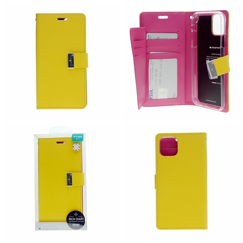 TopSave Goospery Rich Diary [ID/Card & Cash Slots] Premium PU Leather Wallet Case [Magnetic Closure] Folio Wallet Flip For Iphone 12 Mini, Yellow