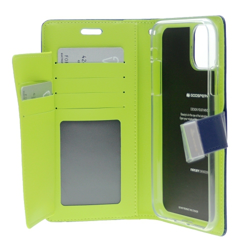 TopSave Goospery Rich Diary [ID/Card & Cash Slots] Premium PU Leather Wallet Case [Magnetic Closure] Folio Wallet Flip For Iphone 12 Mini, Navy Blue