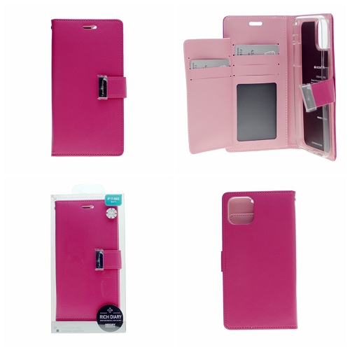 TopSave Goospery Rich Diary [ID/Card & Cash Slots] Premium PU Leather Wallet Case [Magnetic Closure] Folio Wallet Flip For Iphone 12 Mini, Hot Pink