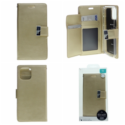 TopSave Goospery Rich Diary [ID/Card & Cash Slots] Premium PU Leather Wallet Case [Magnetic Closure] Folio Wallet Flip For Iphone 12 Mini, Gold