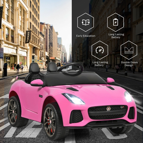 Costway 12V Jaguar F-Type SVR Licensed Kids Ride On Car w/ MP3 & Lights Pink