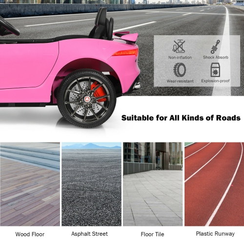 Costway 12V Jaguar F-Type SVR Licensed Kids Ride On Car w/ MP3 & Lights Pink