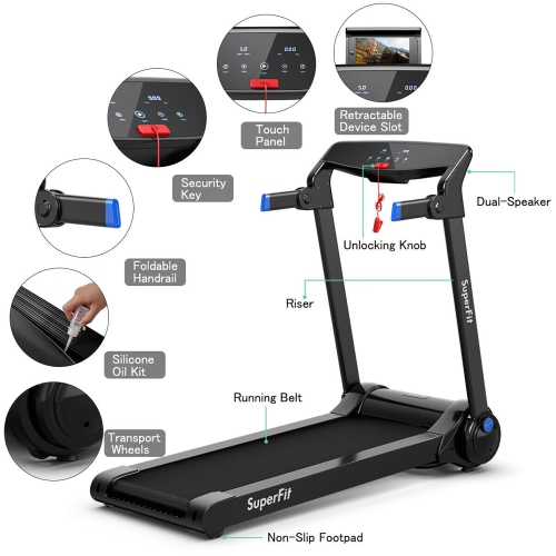 SuperFit 3HP Folding Electric Treadmill Running Machine w/ Bluetooth Speaker