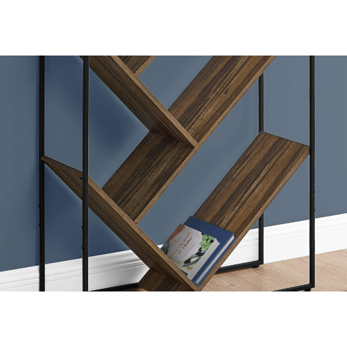 Bookcase - 60"H, Brown Shelves V-Shaped Storage Reclaimed Wood Look - Black Metal