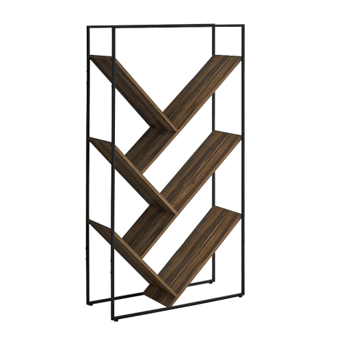 Bookcase - 60"H, Brown Shelves V-Shaped Storage Reclaimed Wood Look - Black Metal