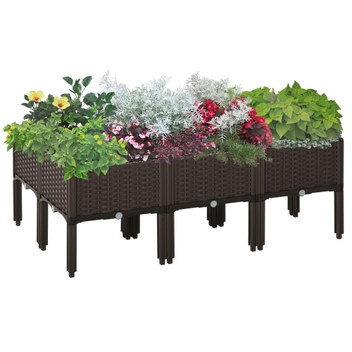 Outsunny 6-piece Raised Garden Bed PP Raised Flower Bed Plant Stand Stackable Vegetable Herb Grow Box