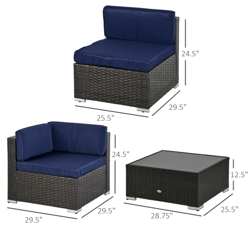 Outsunny Ensemble de 7 pièces de jardin en osier avec table à thé, canapé de salon en rotin de patio avec coussin, meubles de terrasse d'extérieur,