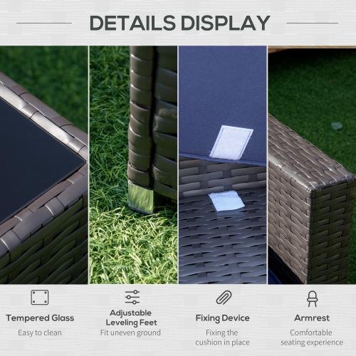 Outsunny Ensemble de 7 pièces de jardin en osier avec table à thé, canapé de salon en rotin de patio avec coussin, meubles de terrasse d'extérieur,