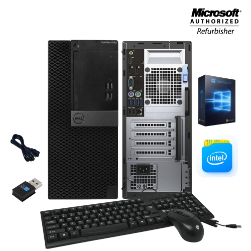 Refurbished - Dell Optiplex 7040 Tower Business PC Computer Intel Core i5 6th Gen 8GB RAM New 256GB SSD Windows 10 Professional WiFi HDMI