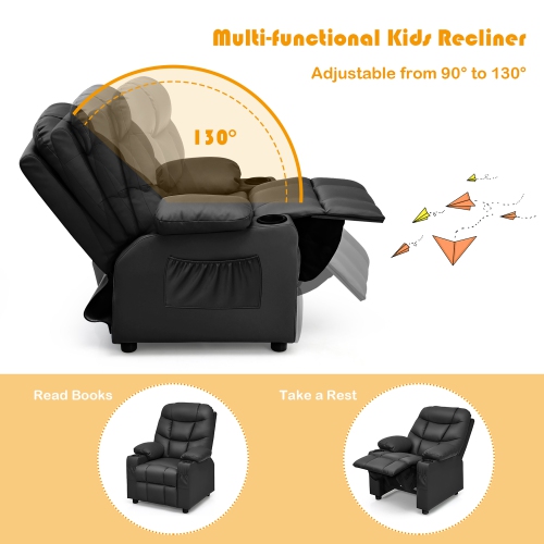 Costway Kids Youth Recliner Chair PU Leather w/Cup Holders & Side Pockets