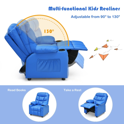 Costway Kids Youth Recliner Chair PU Leather w/Cup Holders & Side Pockets