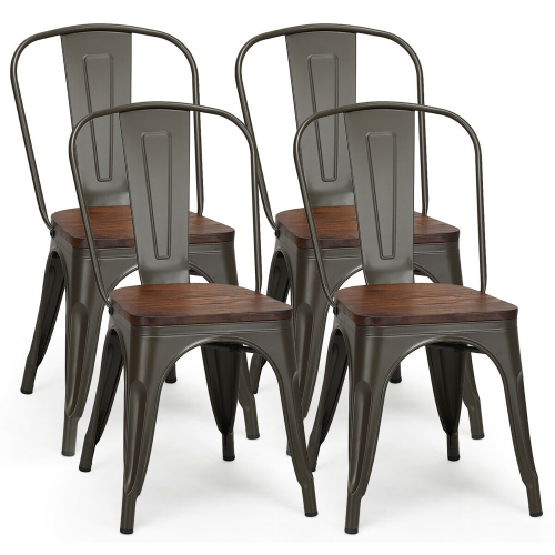 COSTWAY  Set Of 4 Tolix Style Metal Dining Side Chair Wood Seat Stackable Bistro Cafe