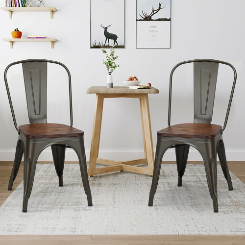 Costway Set of 4 Metal Dining Side Chair Wood Seat Stackable Bistro Cafe
