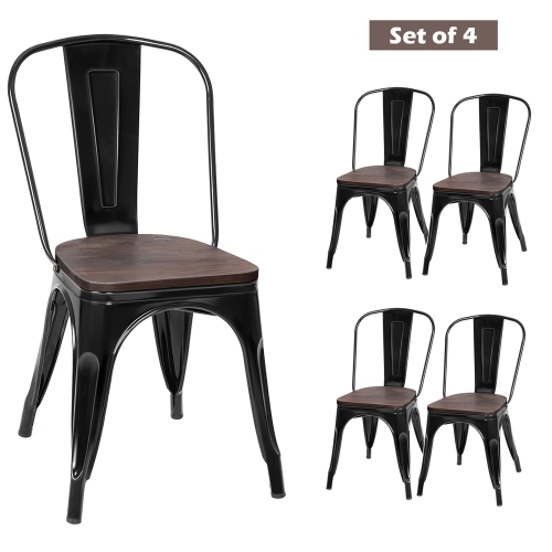 COSTWAY  Set Of 4 Tolix Style Metal Dining Side Chair Wood Seat Stackable Bistro Cafe