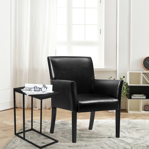 Gorelax C-shaped Side End Table & Reception Arm Chair Set w/Rubber Wood Legs