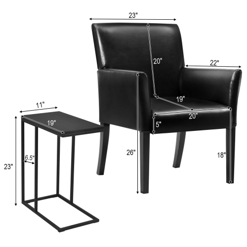 Gorelax C-shaped Side End Table & Reception Arm Chair Set w/Rubber Wood Legs