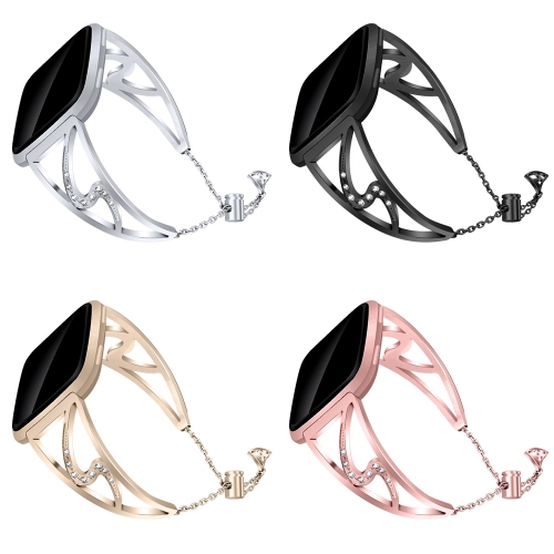 StrapsCo Bracelet ajustable en acier inoxydable avec strass pour Fitbit Versa - Or Rose