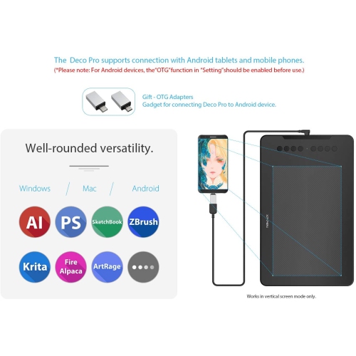 XP-PEN Deco 01 V2 Graphics Tablet 10x6.25 Inch Drawing Pen Tablet 8192 Levels Pressure Battery-Free Pen with Tilt Function Android Supported and 8