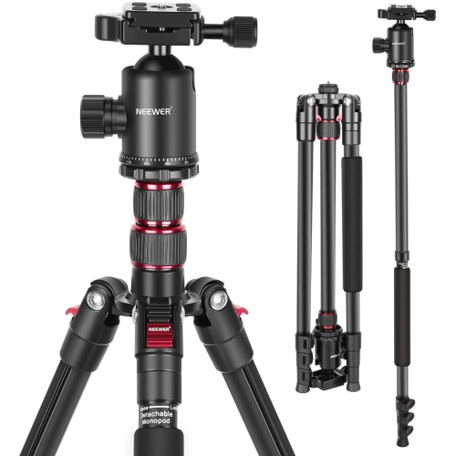 Neewer 77-Inch Tripod, Camera Tripod for DSLR, 2-in-1 Compact Aluminum Tripod Monopod with 360 Degree Ball Head, 2 Center Axis, QR Plate and 8