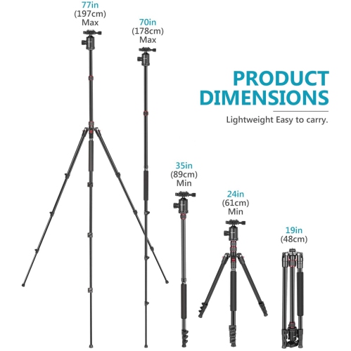 Neewer 77-Inch Tripod, Camera Tripod for DSLR, 2-in-1 Compact Aluminum Tripod Monopod with 360 Degree Ball Head, 2 Center Axis, QR Plate and 8