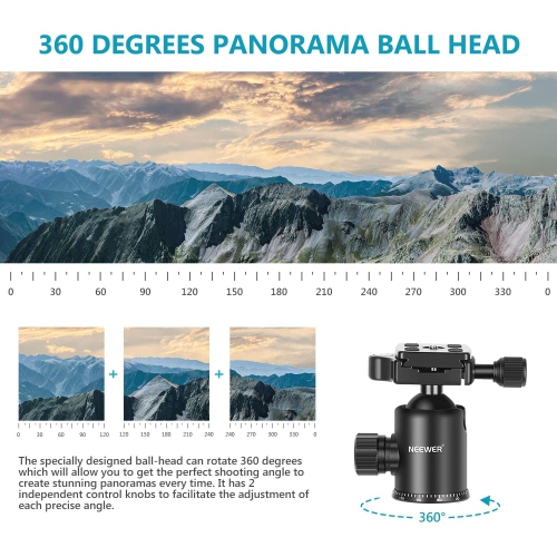 Neewer 77-Inch Tripod, Camera Tripod for DSLR, 2-in-1 Compact Aluminum Tripod Monopod with 360 Degree Ball Head, 2 Center Axis, QR Plate and 8