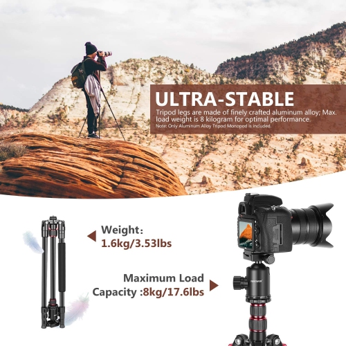 Neewer 77-Inch Tripod, Camera Tripod for DSLR, 2-in-1 Compact Aluminum Tripod Monopod with 360 Degree Ball Head, 2 Center Axis, QR Plate and 8