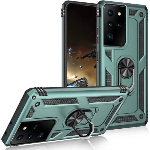 【CSmart】 Anti-Drop Hybrid Magnetic Hard Armor Case with Ring Holder for Samsung Galaxy S21 Ultra 5G 6.8", Midnight Green