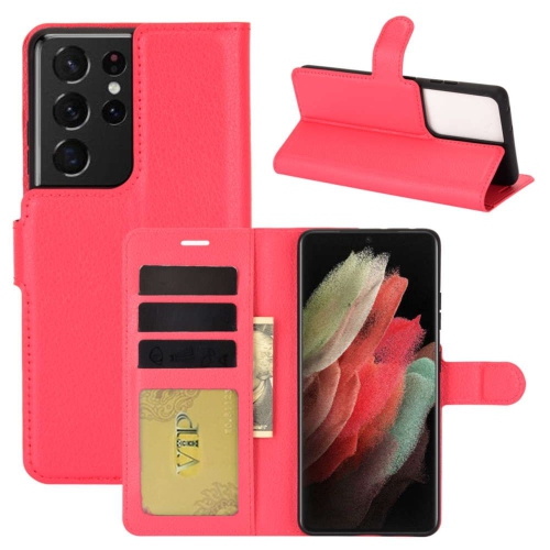 [CS] Samsung Galaxy S21 Ultra 5G 6.8" Case, Magnetic Leather Folio Wallet Flip Case Cover with Card Slot, Red