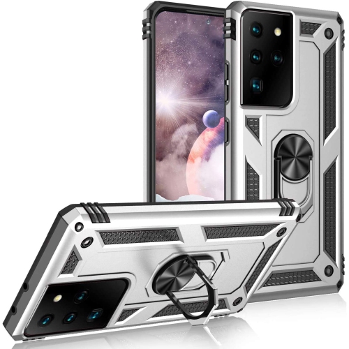 【CSmart】 Anti-Drop Hybrid Magnetic Hard Armor Case with Ring Holder for Samsung Galaxy S21 Ultra 5G 6.8", Silver