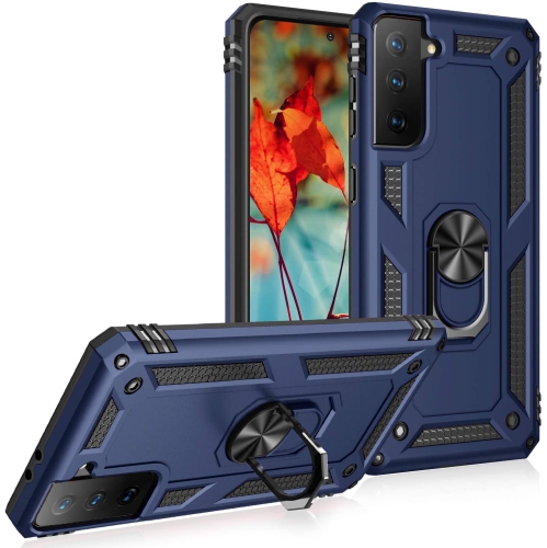 Étui rigide magnétique hybride avec support pour anneau pour Samsung Galaxy S21 5G 6.2", bleu marine