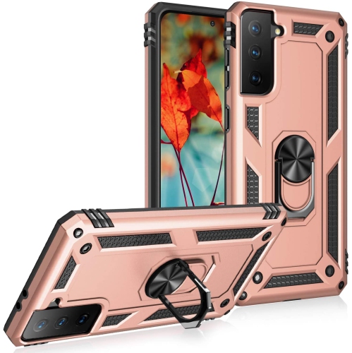 Étui rigide magnétique hybride avec support pour anneau pour Samsung Galaxy S21 Plus 5G 6.7", or rose